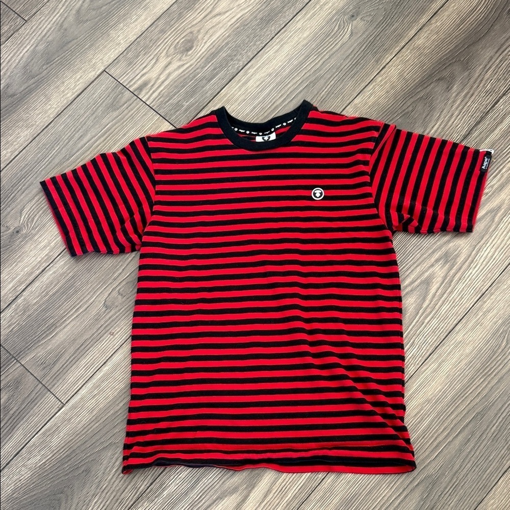 Aape Red and Black Striped T-Shirt by a bathing ape Japanese made